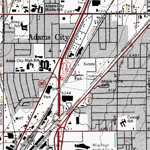 Topographic Map of Fairfax Park, CO
