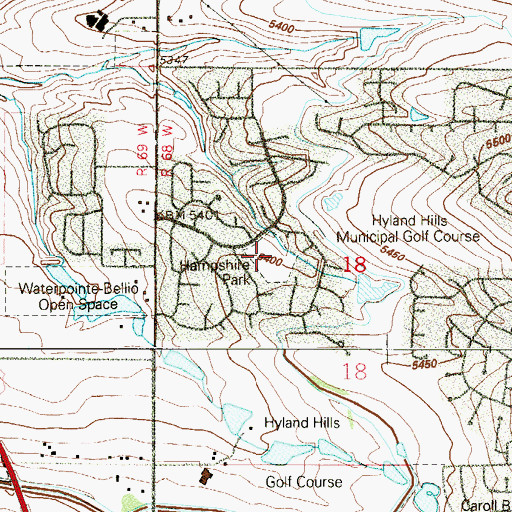 Topographic Map of Hampshire Park, CO