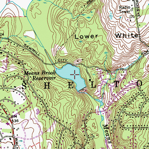 Topographic Map of Means Brook Reservoir, CT