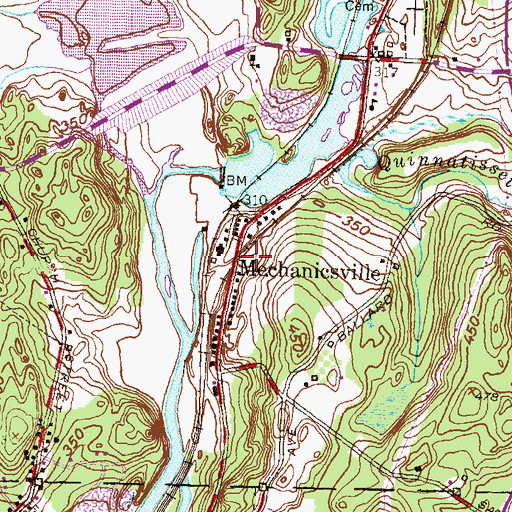 Topographic Map of Mechanicsville, CT