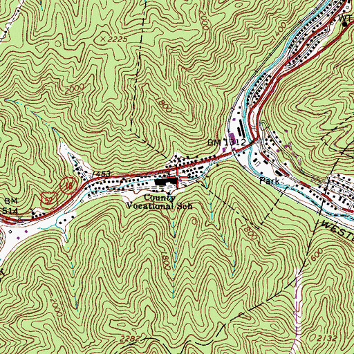 Topographic Map of McDowell County Adult Learning Center, WV