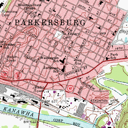 Topographic Map of Alternate Learning Center at Jefferson Elementary School (historical), WV