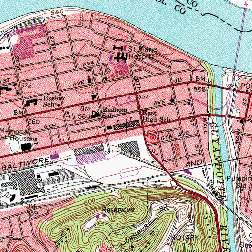 Topographic Map of Cabell County Alternative School, WV
