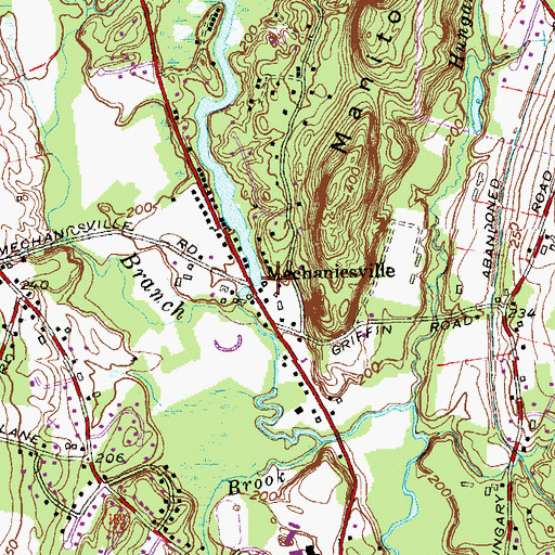 Topographic Map of Mechanicsville, CT