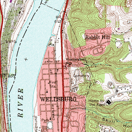 Topographic Map of Brooke County Alternative Center, WV