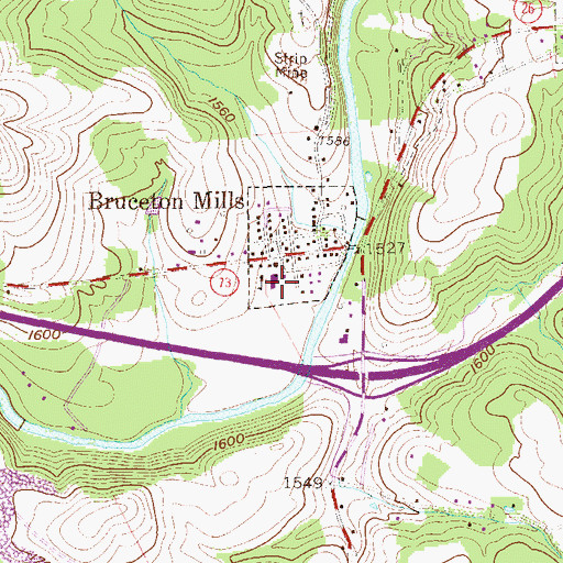 Topographic Map of Bruceton School, WV