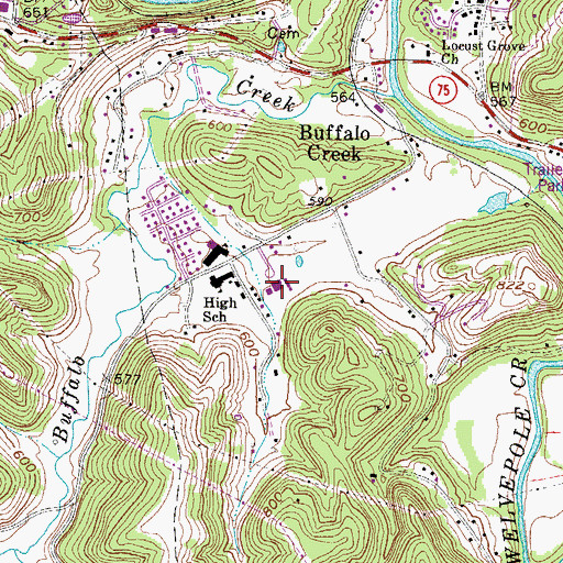 Topographic Map of Buffalo Middle School, WV