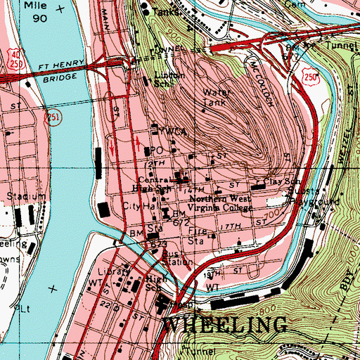 Topographic Map of Central Catholic High School, WV