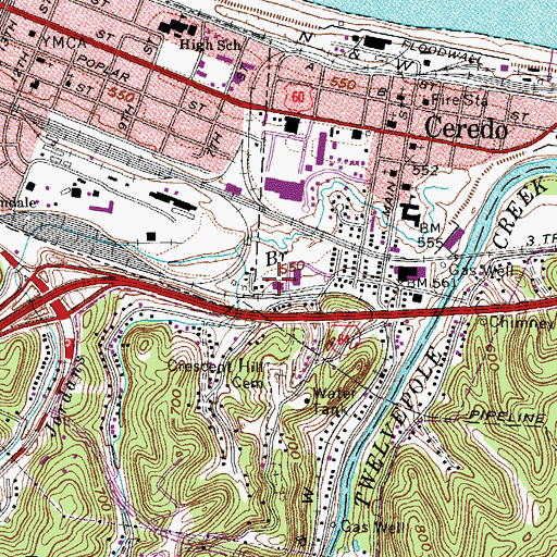 Topographic Map of Ceredo - Kenova Middle School, WV