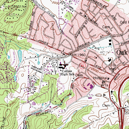 Topographic Map of Collins Middle School, WV