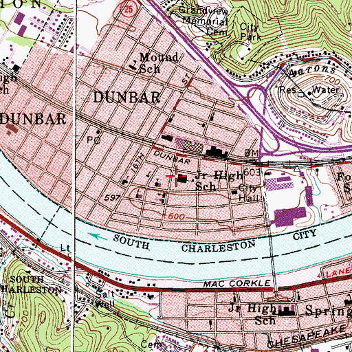 Topographic Map of Dunbar Intermediate School, WV