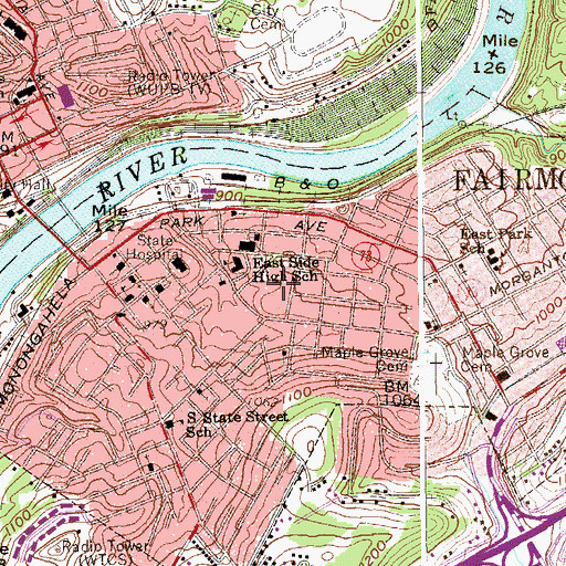 Topographic Map of East Fairmont Middle School, WV