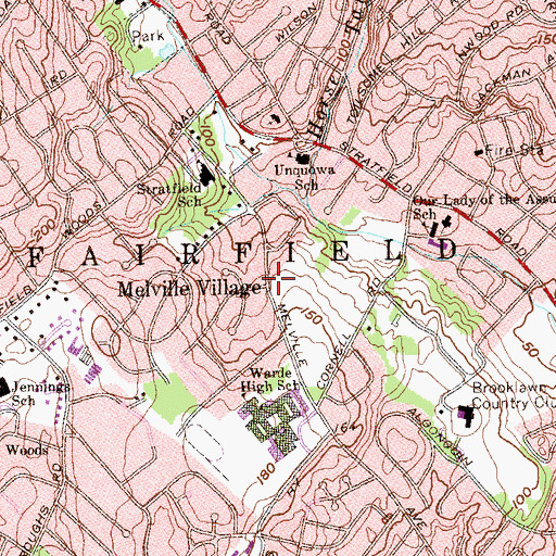 Topographic Map of Melville Village, CT