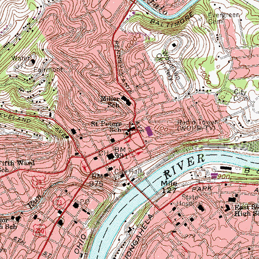 Topographic Map of Fairmont Catholic Grade School, WV