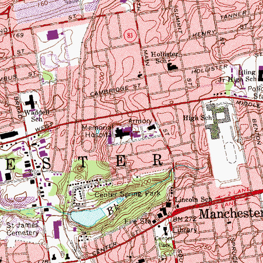 Topographic Map of Manchester Memorial Hospital, CT