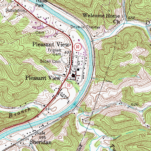 Topographic Map of Guyan Valley High School (historical), WV