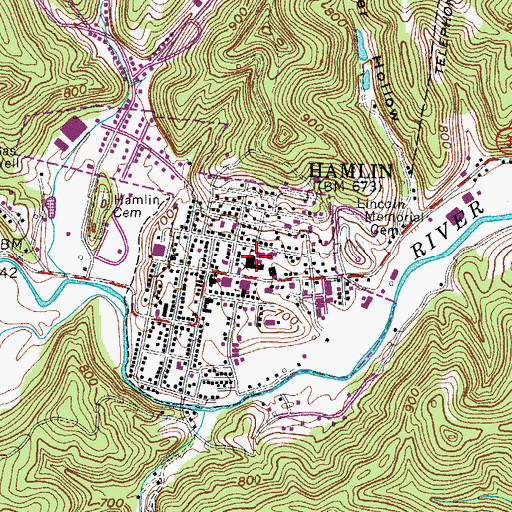 Topographic Map of Hamlin Elementary School (historical), WV