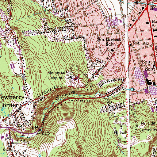 Topographic Map of Memorial Hospital, CT