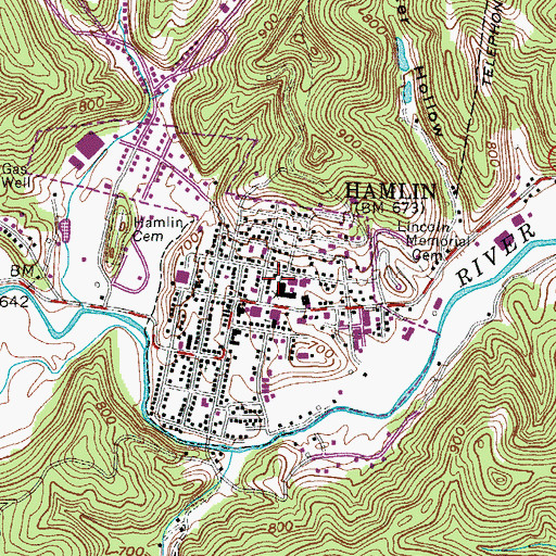 Topographic Map of Hamlin High School (historical), WV