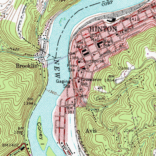 Topographic Map of Hinton Area Elementary School, WV