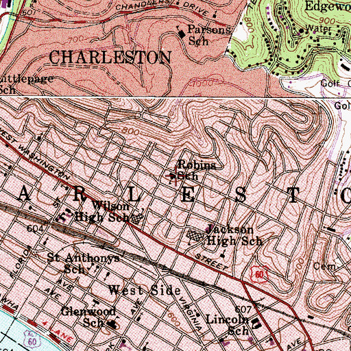 Topographic Map of J E Robins Elementary School, WV