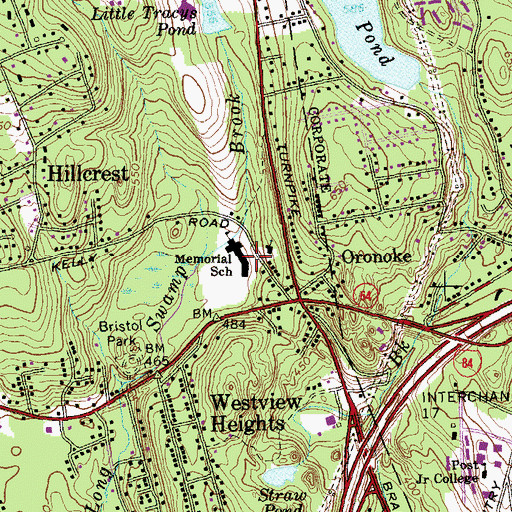 Topographic Map of Memorial School, CT