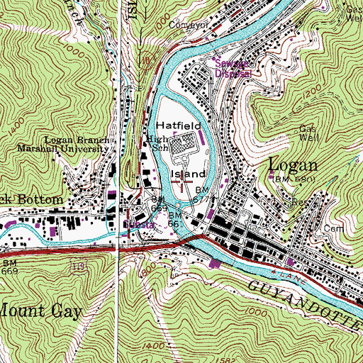 Topographic Map of Logan Middle School, WV