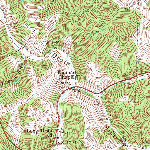 Topographic Map of Long Drain School, WV