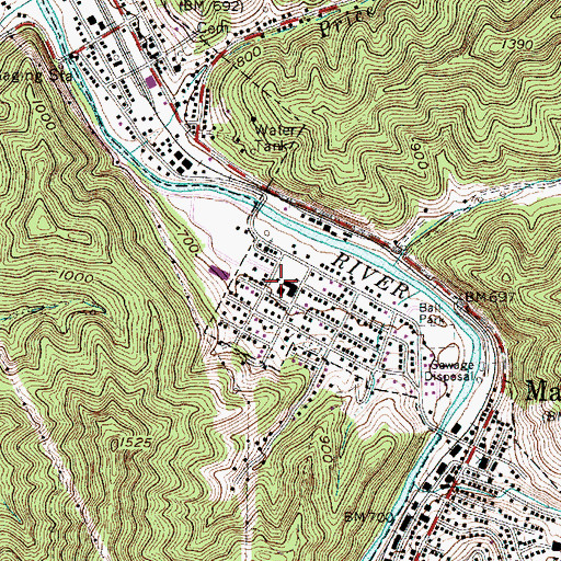 Topographic Map of Madison Middle School, WV