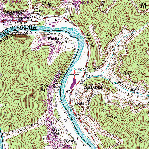 Topographic Map of Matewan Middle School, WV