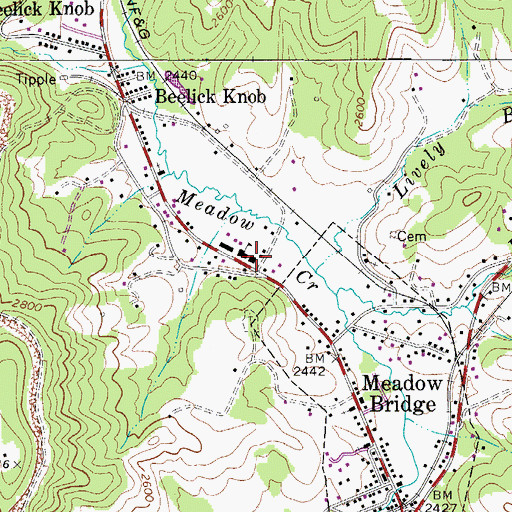Topographic Map of Meadow Bridge High School, WV