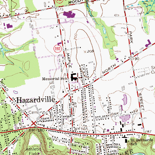 Topographic Map of Hazardville Memorial Elementary School, CT