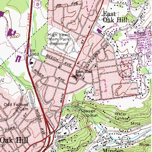 Topographic Map of Oak Hill East End Elementary School (historical), WV