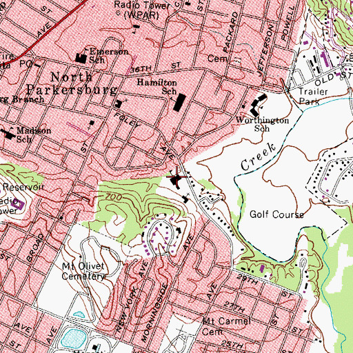 Topographic Map of Parkersburg Catholic High School, WV