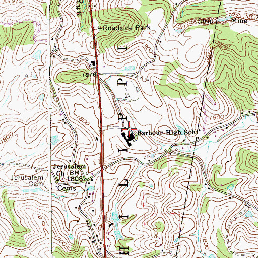 Topographic Map of Philip Barbour High School, WV