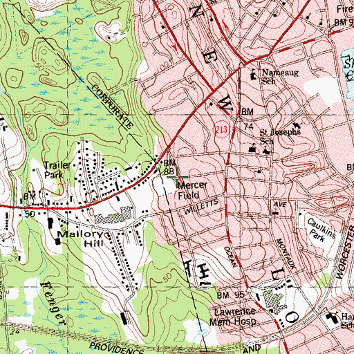 Topographic Map of Mercer Field, CT