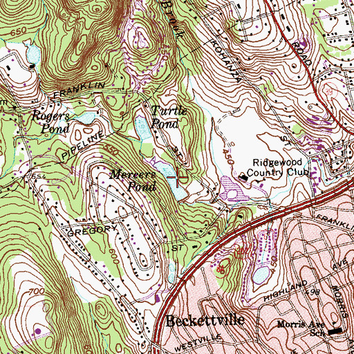 Topographic Map of Mercers Pond, CT