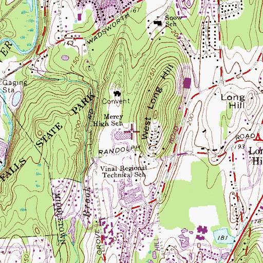 Topographic Map of Mercy High School, CT