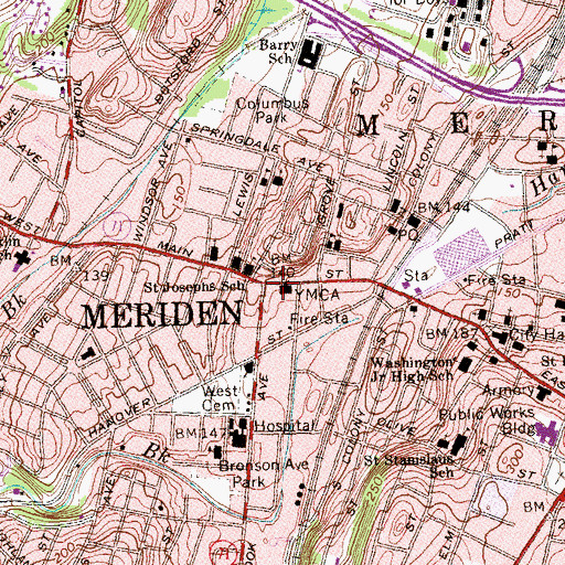 Topographic Map of Meriden, CT