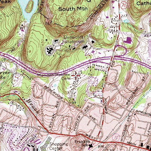 Topographic Map of Meriden Hebrew Cemetery, CT