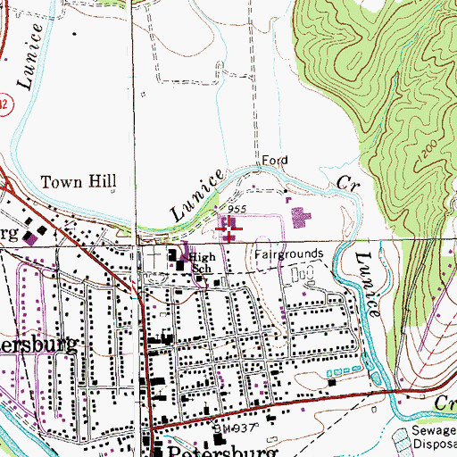 Topographic Map of South Branch Career and Technical Center, WV