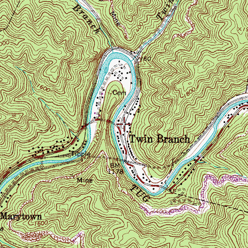 Topographic Map of Twin Branch Pentecostal Academy, WV
