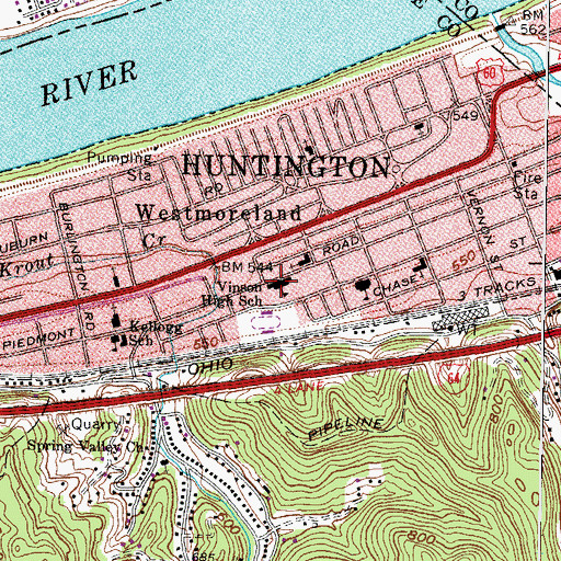 Topographic Map of Vinson Middle School, WV