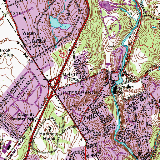 Topographic Map of Merritt Cemetery, CT