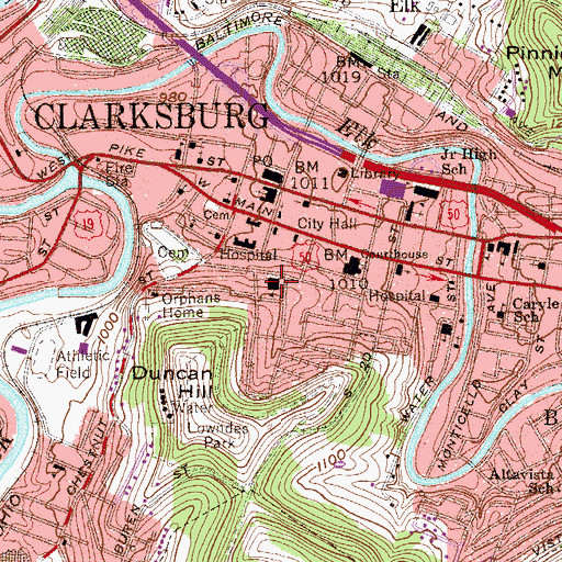 Topographic Map of Washington Irving Middle School, WV
