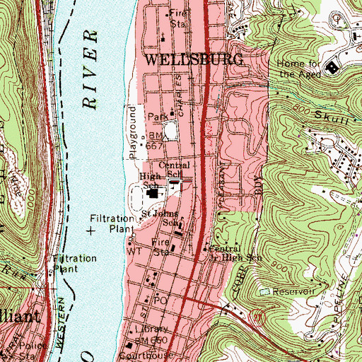 Topographic Map of Wellsburg Primary School, WV