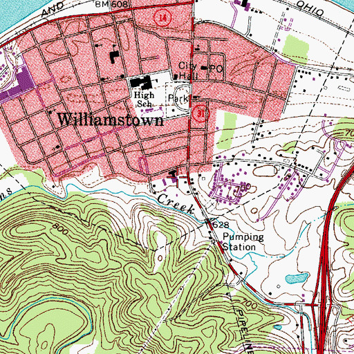 Topographic Map of Wood County Christian School, WV