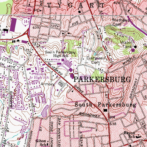Topographic Map of Wood County Technical Center, WV