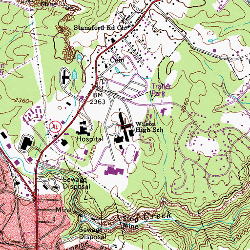 Topographic Map of Woodrow Wilson High School, WV