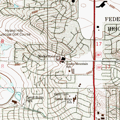 Topographic Map of Rocky Mountain Elementary School, CO